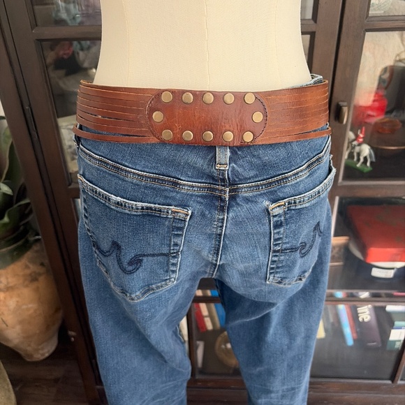 Buckle, Boho Brown Leather and Antique Brass Belt size 34 main image 6